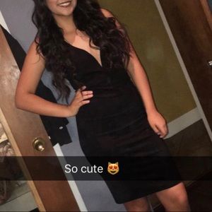 Deep Plunge Black Midi Dress